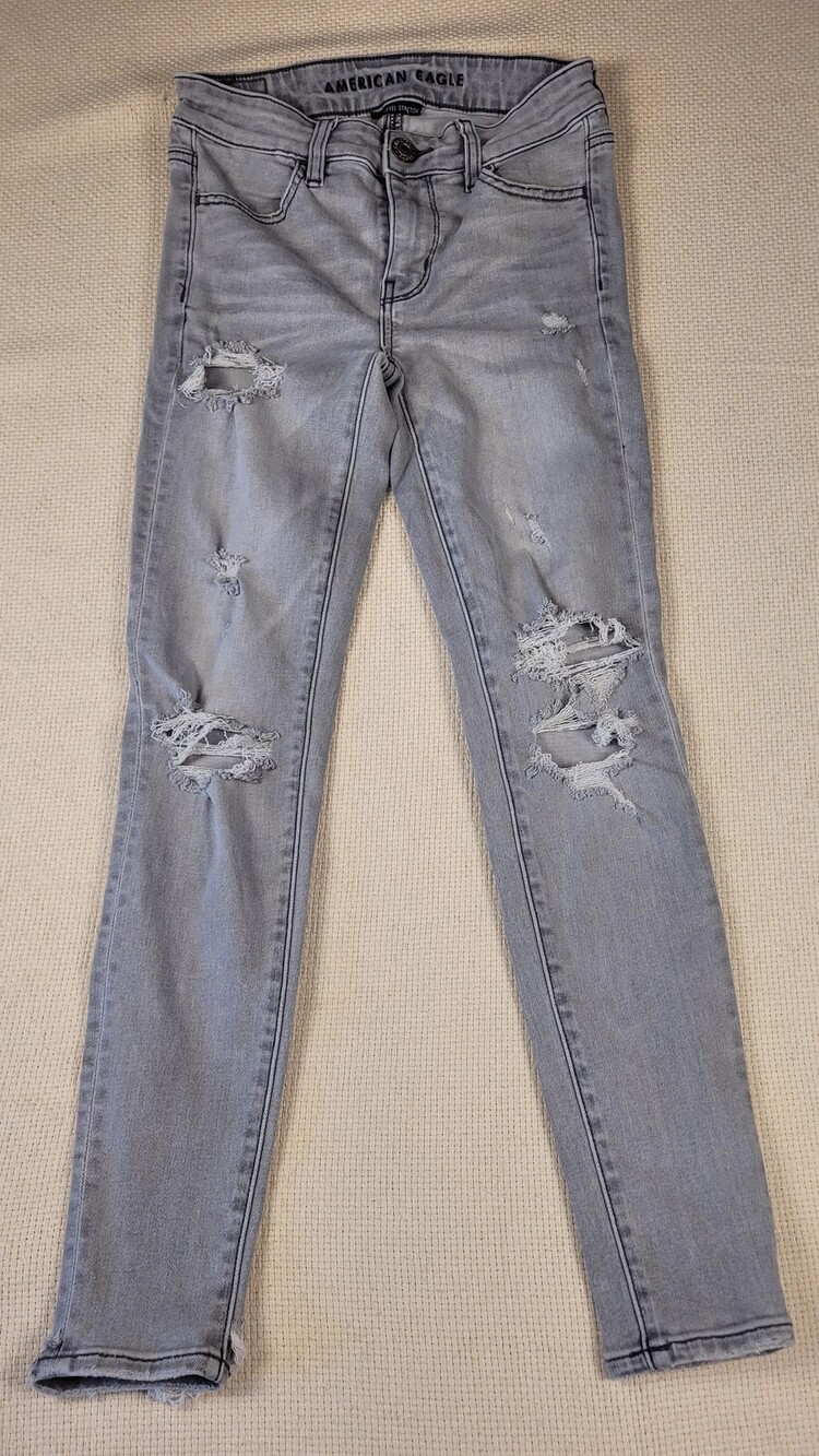 American Eagle Jeans Womens 0 Short Distressed Next Level Stretch Ripped Denim